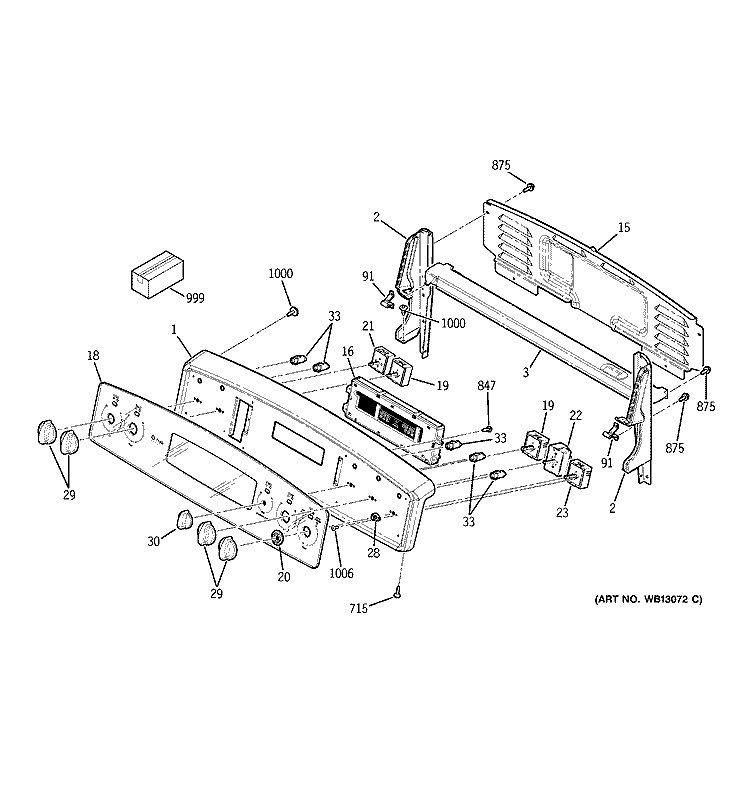 CONTROL PANEL Diagram and Parts List for JB905SH1SS  General Electric Range