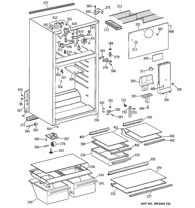 CABINET Diagram and Parts List for TBZ14NACJRWW  General Electric Refrigerator