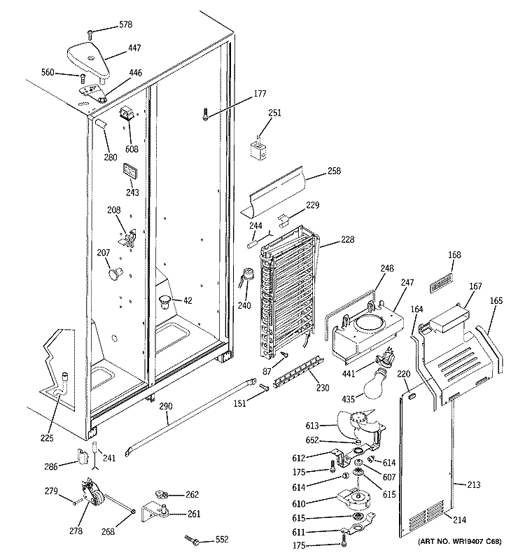 FREEZER SECTION Diagram and Parts List for RSG22IBPHFWW  General Electric Refrigerator