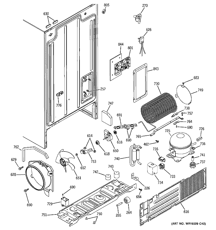 SEALED SYSTEM & MOTHER BOARD Diagram and Parts List for RSG22IBPHFWW  General Electric Refrigerator