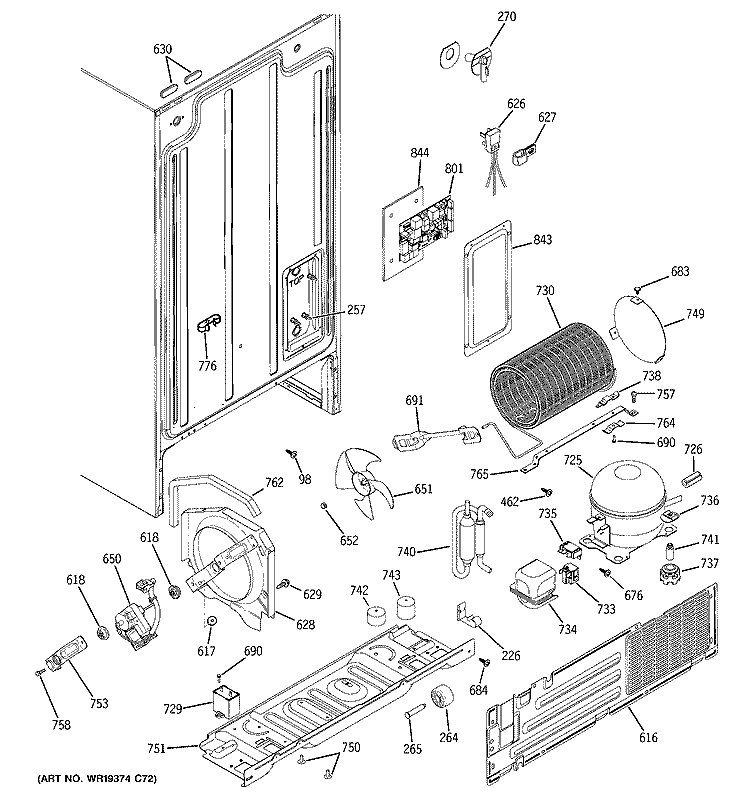 SEALED SYSTEM & MOTHER BOARD Diagram and Parts List for HST20DBPHWH  Hotpoint Refrigerator