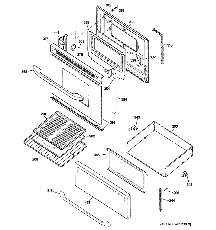 DOOR & DRAWER PARTS Diagram and Parts List for RB540SH1SA  Hotpoint Range