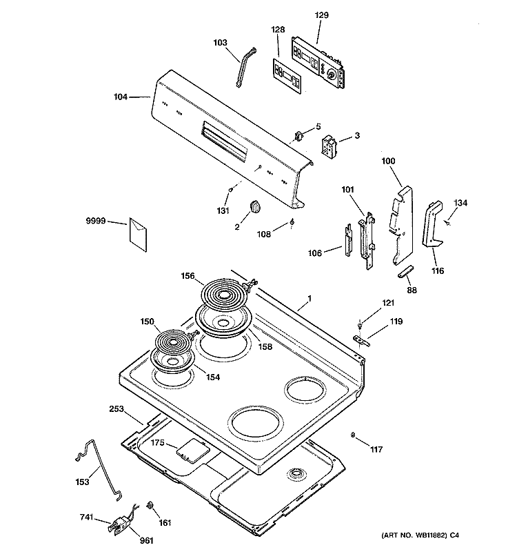 CONTROL PANEL & COOKTOP Diagram and Parts List for RB757EH1BB  Hotpoint Range