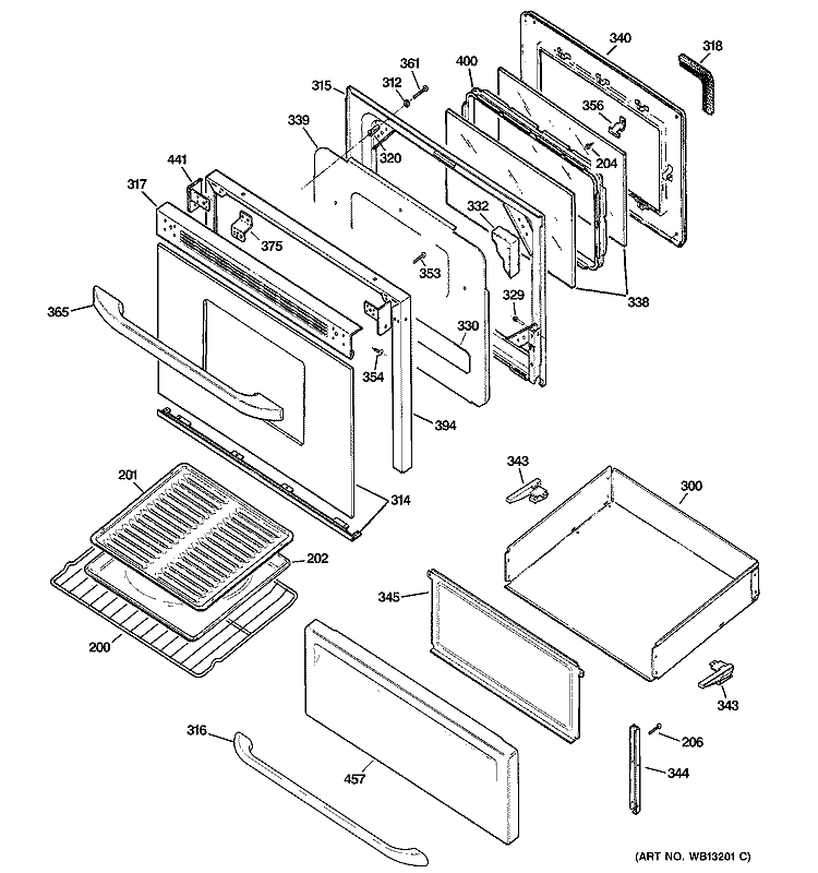 DOOR & DRAWER PARTS Diagram and Parts List for RB790SH1SA  Hotpoint Range