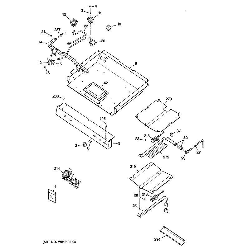 GAS & BURNER PARTS Diagram and Parts List for RGB745EEH1BB  Hotpoint Range