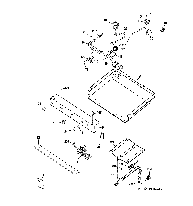 GAS & BURNER PARTS Diagram and Parts List for RGB540SEH1SA  Hotpoint Range