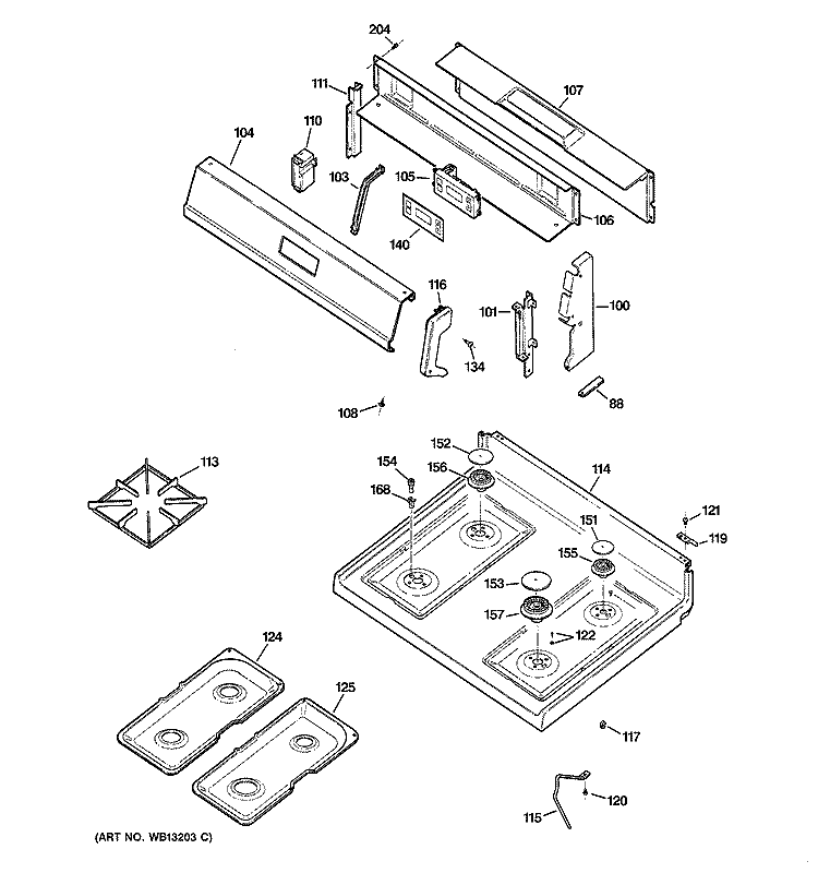 CONTROL PANEL & COOKTOP Diagram and Parts List for RGB540SEH1SA  Hotpoint Range