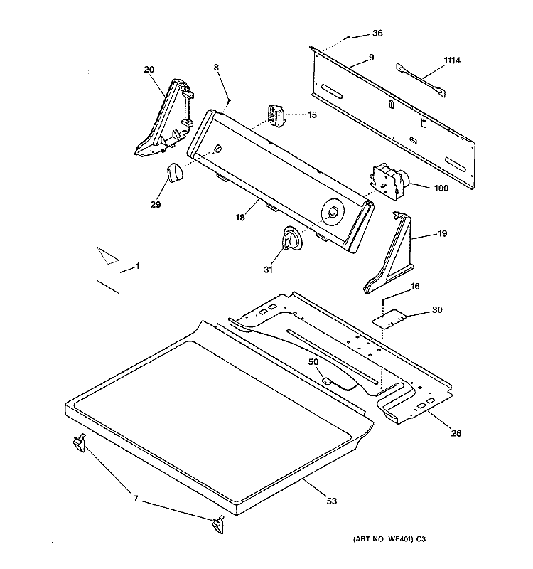 CONTROLS & TOP PANEL Diagram and Parts List for NLL113ED1WO  Hotpoint Dryer