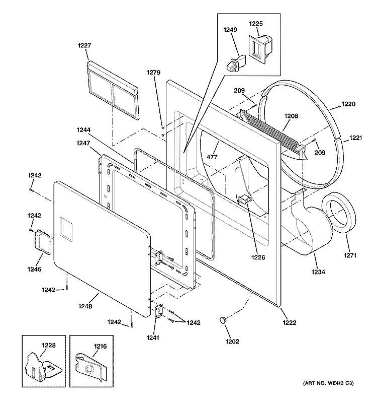 FRONT PANEL & DOOR Diagram and Parts List for NLL113ED1WO  Hotpoint Dryer