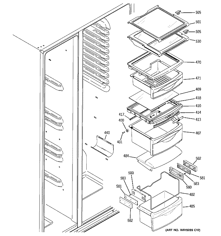 FRESH FOOD SHELVES Diagram and Parts List for PSR26UHPBSS  General Electric Refrigerator