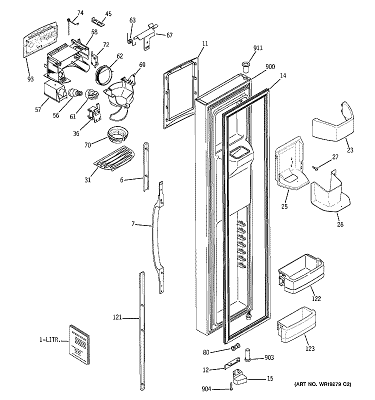 FREEZER DOOR Diagram and Parts List for GSC23LGQACC  General Electric Refrigerator