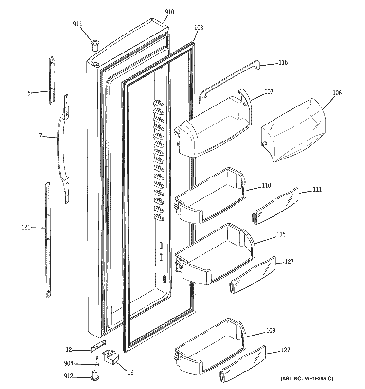 FRESH FOOD DOOR Diagram and Parts List for GSC23LGQACC  General Electric Refrigerator