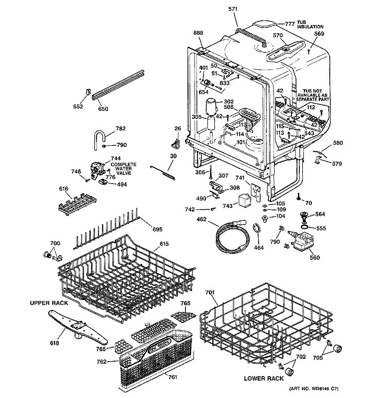 BODY PARTS Diagram and Parts List for GSD5700G03BB  General Electric Dishwasher