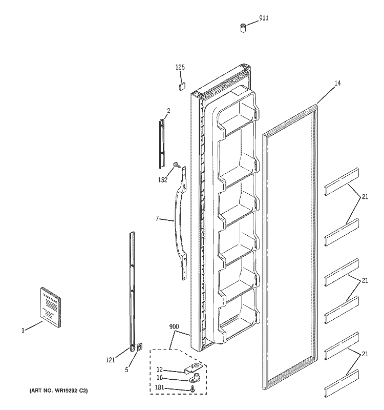 FREEZER DOOR Diagram and Parts List for GSS20DBPHWW  General Electric Refrigerator