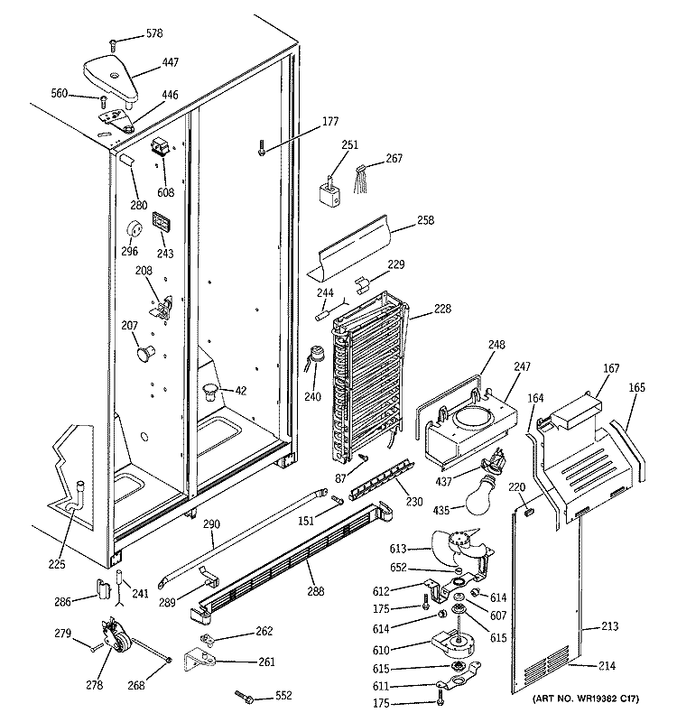 FREEZER SECTION Diagram and Parts List for GSS20DBPHWW  General Electric Refrigerator