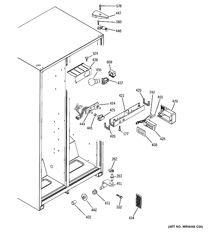 FRESH FOOD SECTION Diagram and Parts List for GSS20DBPHWW  General Electric Refrigerator