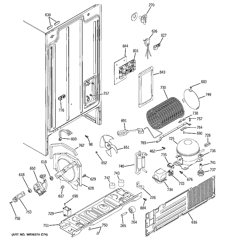 SEALED SYSTEM & MOTHER BOARD Diagram and Parts List for GSS20DBPHWW  General Electric Refrigerator