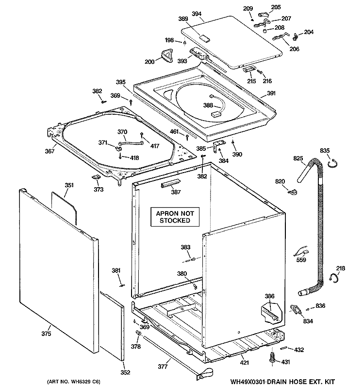 CABINET, COVER & FRONT PANEL Diagram and Parts List for WPRB9220D1CC  General Electric Washer