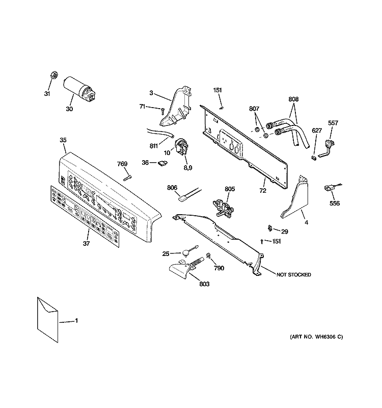 CONTROLS & BACKSPLASH Diagram and Parts List for WPRB9250D1CC  General Electric Washer