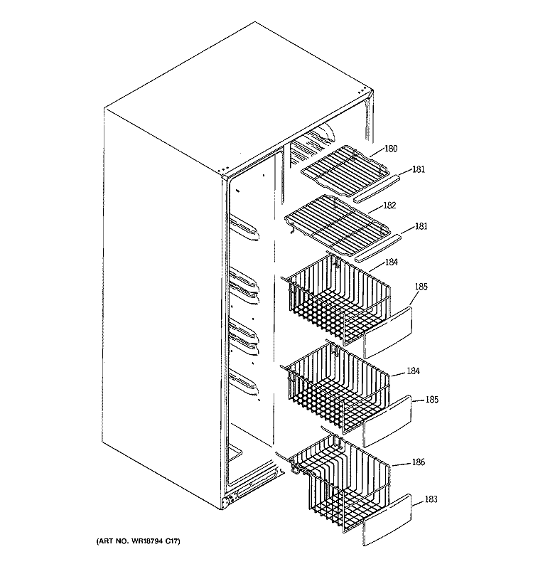 FREEZER SHELVES Diagram and Parts List for PCT23MGPBCC  General Electric Refrigerator