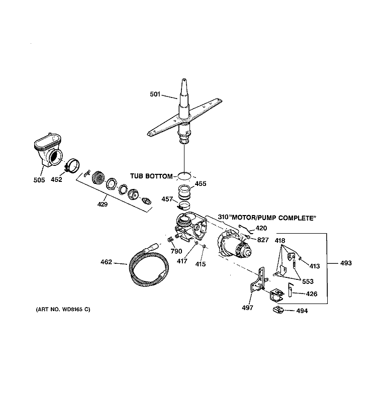 MOTOR - PUMP MECHANISM Diagram and Parts List for GSM2100ZZ0WH  General Electric Dishwasher