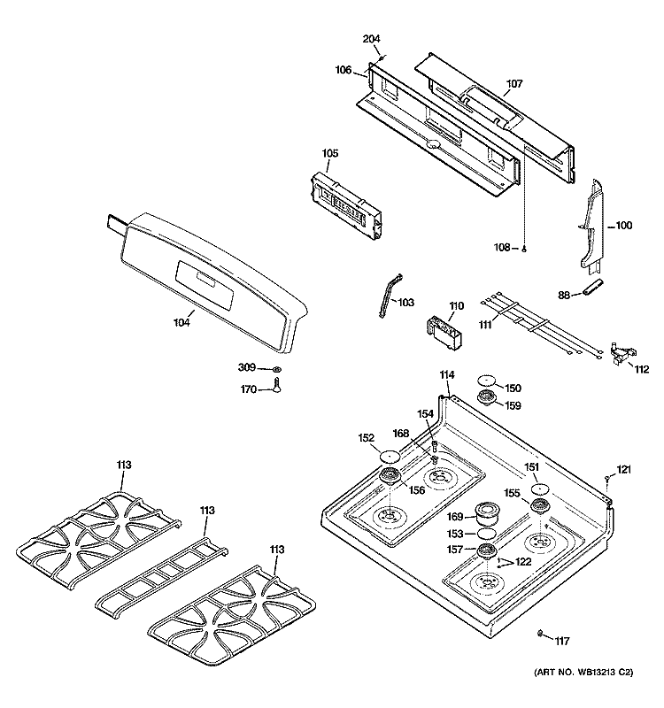 CONTROL PANEL & COOKTOP Diagram and Parts List for JGB902SEH3SS  General Electric Range