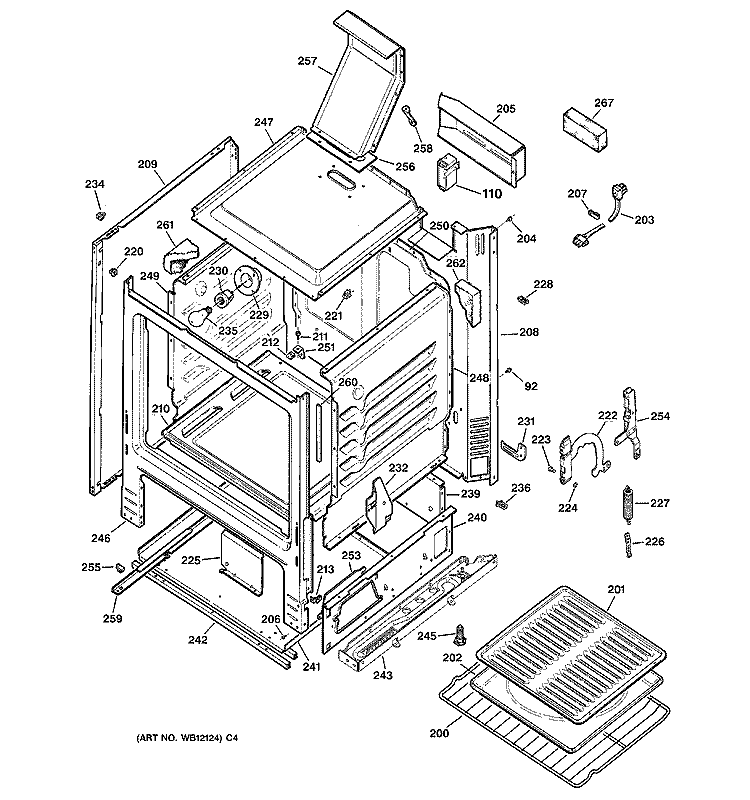 BODY PARTS Diagram and Parts List for JGBS07PEH1CC  General Electric Range