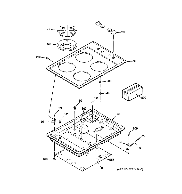 CONTROL PANEL & COOKTOP Diagram and Parts List for JGP321EJ1WH  General Electric Cooktop
