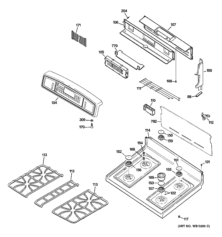 CONTROL PANEL & COOKTOP Diagram and Parts List for J2B915BEH2BB  General Electric Range