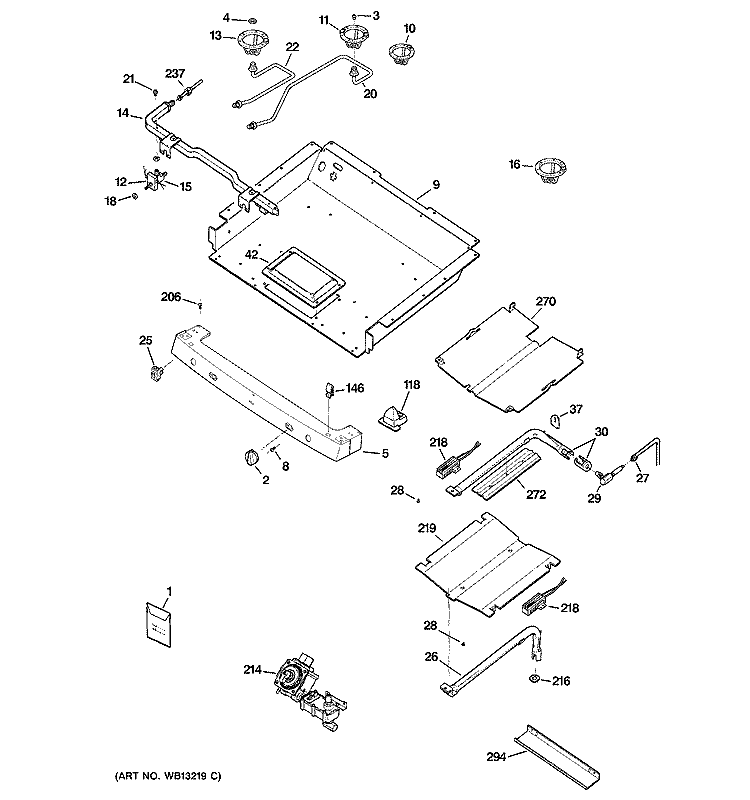 GAS & BURNER PARTS Diagram and Parts List for JGB902CEH3CC  General Electric Range