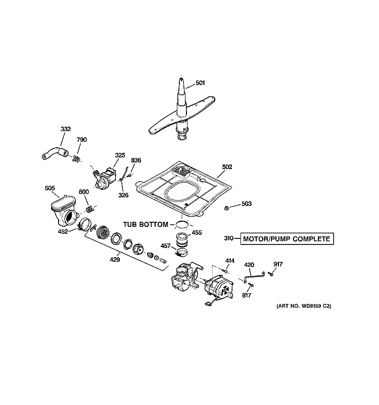 MOTOR - PUMP MECHANISM Diagram and Parts List for GSD5200G03WW  General Electric Dishwasher