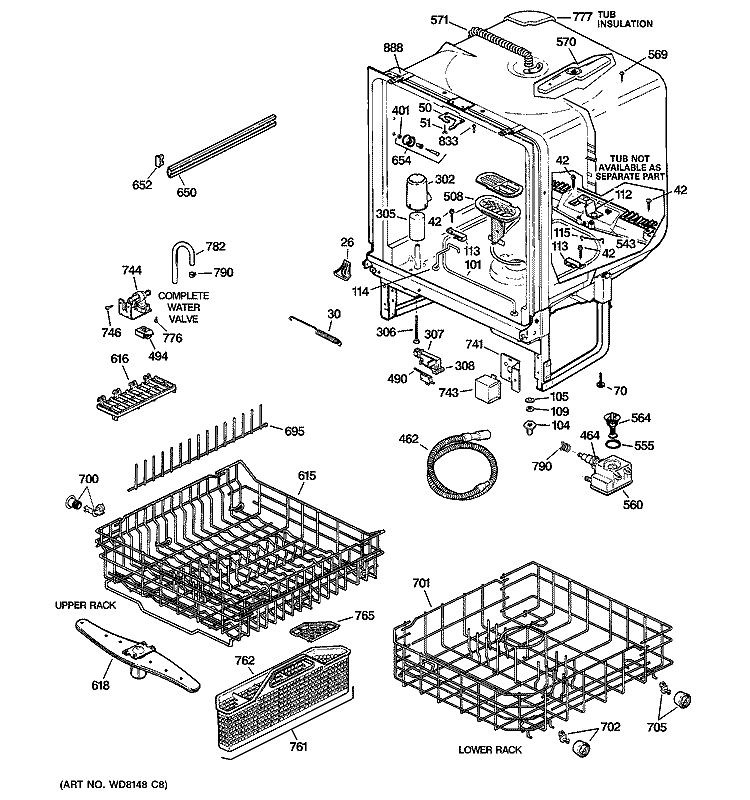BODY PARTS Diagram and Parts List for GSD5400G03BB  General Electric Dishwasher