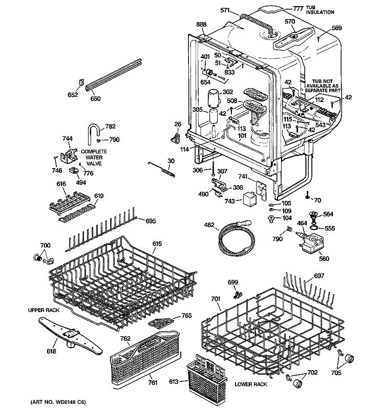 BODY PARTS Diagram and Parts List for GSD5900G03WW  General Electric Dishwasher