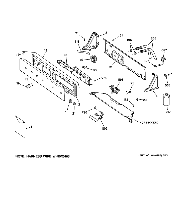 CONTROLS & BACKSPLASH Diagram and Parts List for WCRE6270D1CC  General Electric Washer