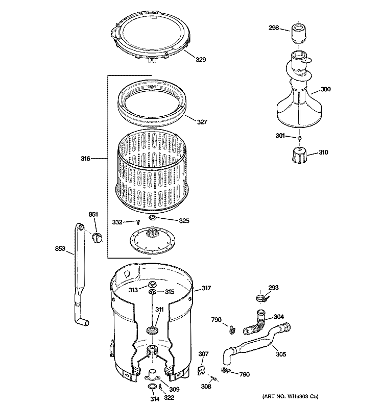 TUB, BASKET & AGITATOR Diagram and Parts List for WPRB9110D1CC  General Electric Washer