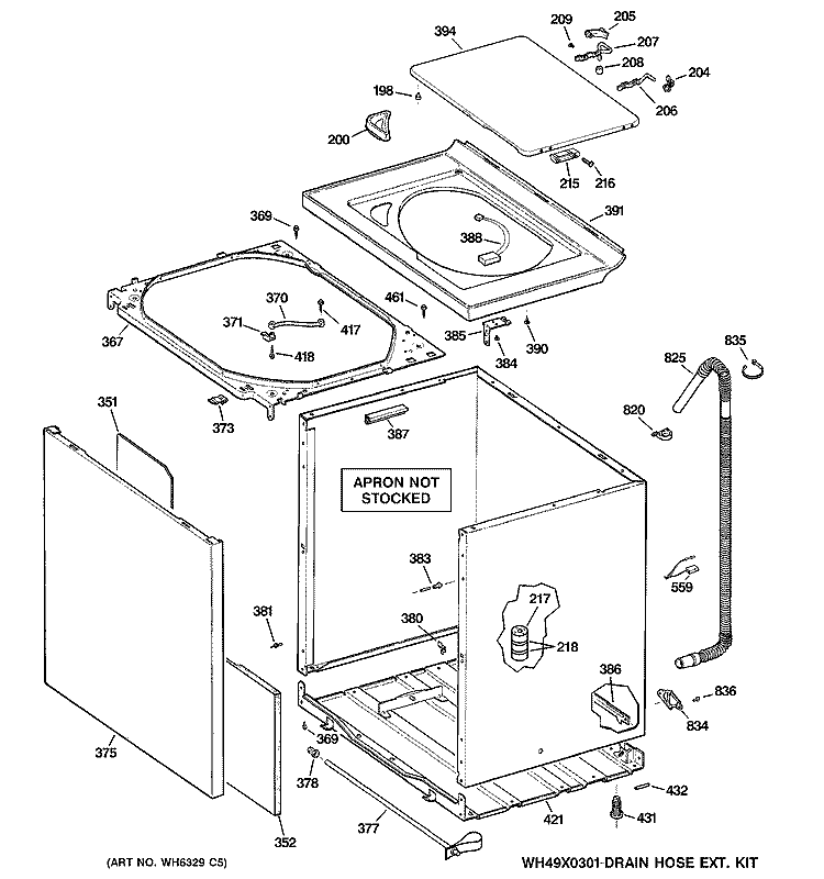 CABINET, COVER & FRONT PANEL Diagram and Parts List for WPRE6280D1WW  General Electric Washer