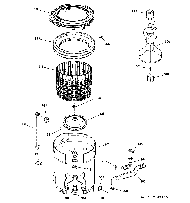 TUB, BASKET & AGITATOR Diagram and Parts List for S5100D1WW  General Electric Washer