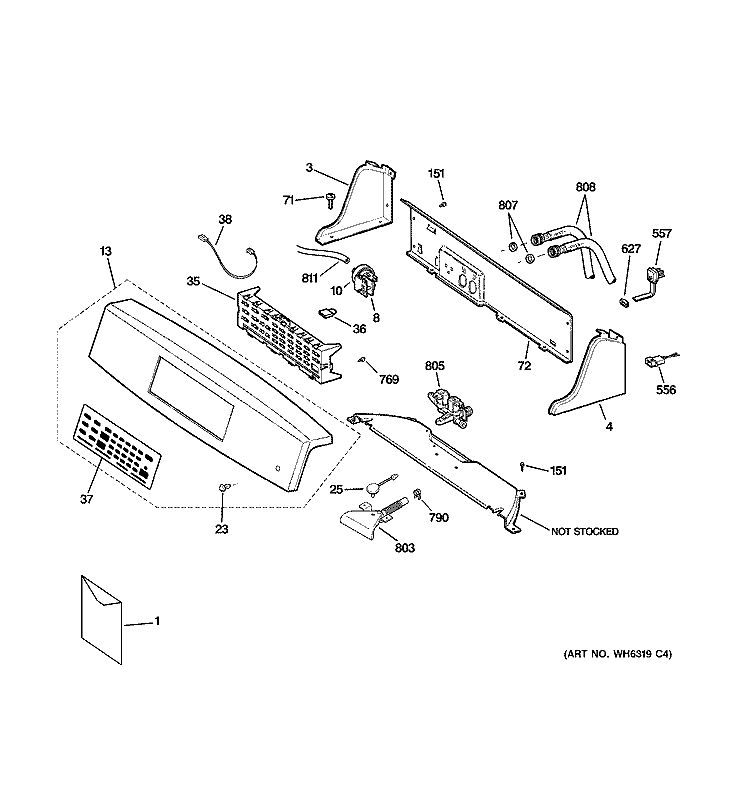 CONTROLS & BACKSPLASH Diagram and Parts List for WPRB8050D1CC  General Electric Washer
