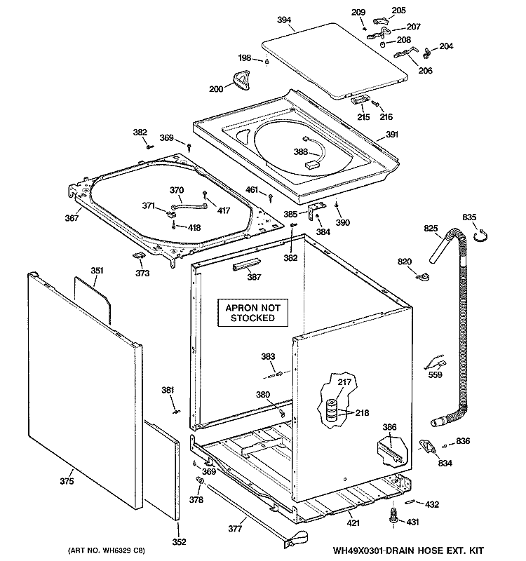 CABINET, COVER & FRONT PANEL Diagram and Parts List for WPRB8050D1CC  General Electric Washer