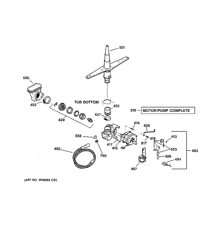 MOTOR - PUMP MECHANISM Diagram and Parts List for GSDL112F02WW  General Electric Dishwasher