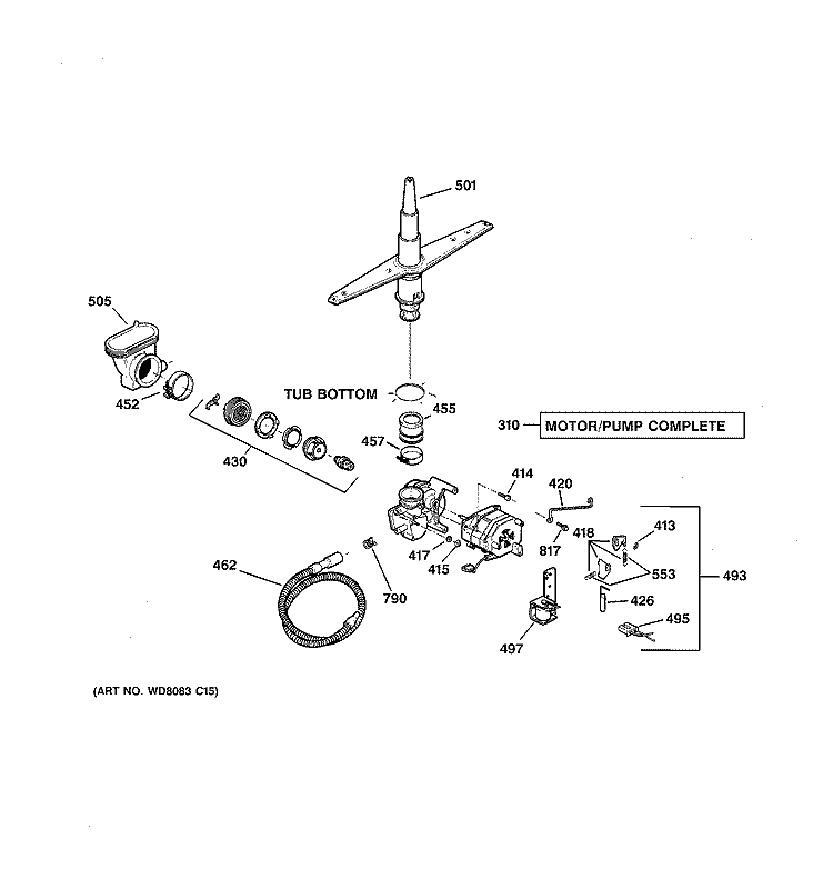 MOTOR - PUMP MECHANISM Diagram and Parts List for SSD3900J00WW  General Electric Dishwasher