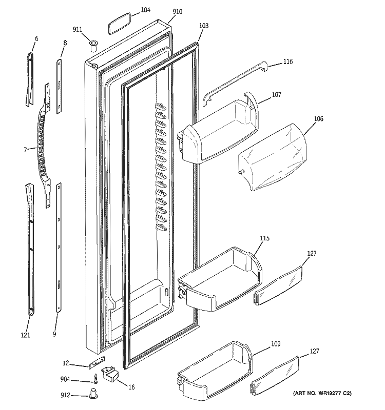 FRESH FOOD DOOR Diagram and Parts List for ESF25LGRABB  General Electric Refrigerator