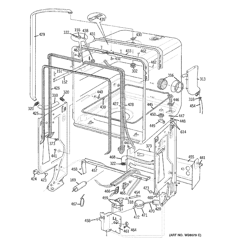 LINER ASSEMBLY Diagram and Parts List for PDW8000G03SS  General Electric Dishwasher