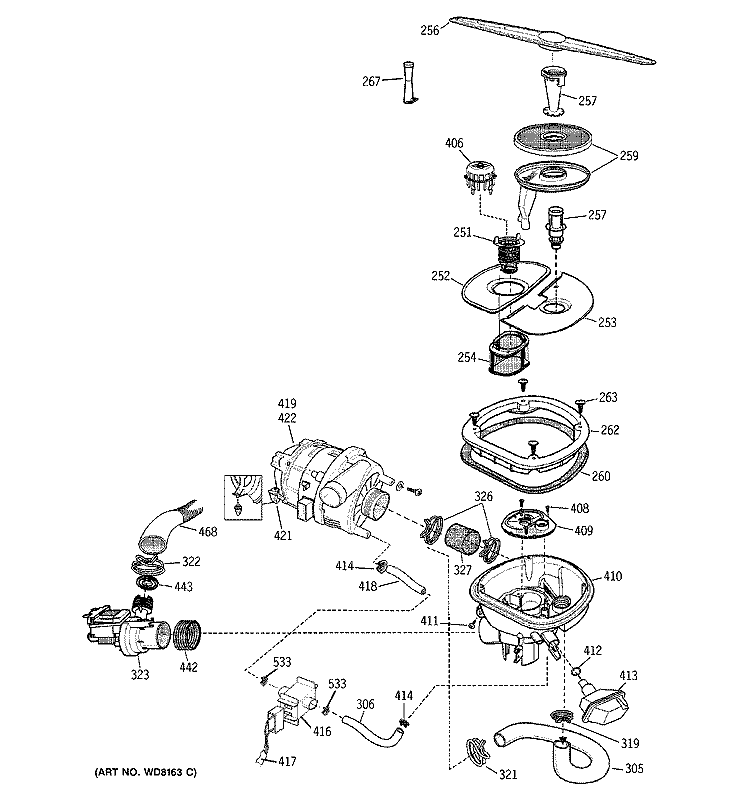 SUMP ASSEMBLY Diagram and Parts List for PDW8000G03SS  General Electric Dishwasher