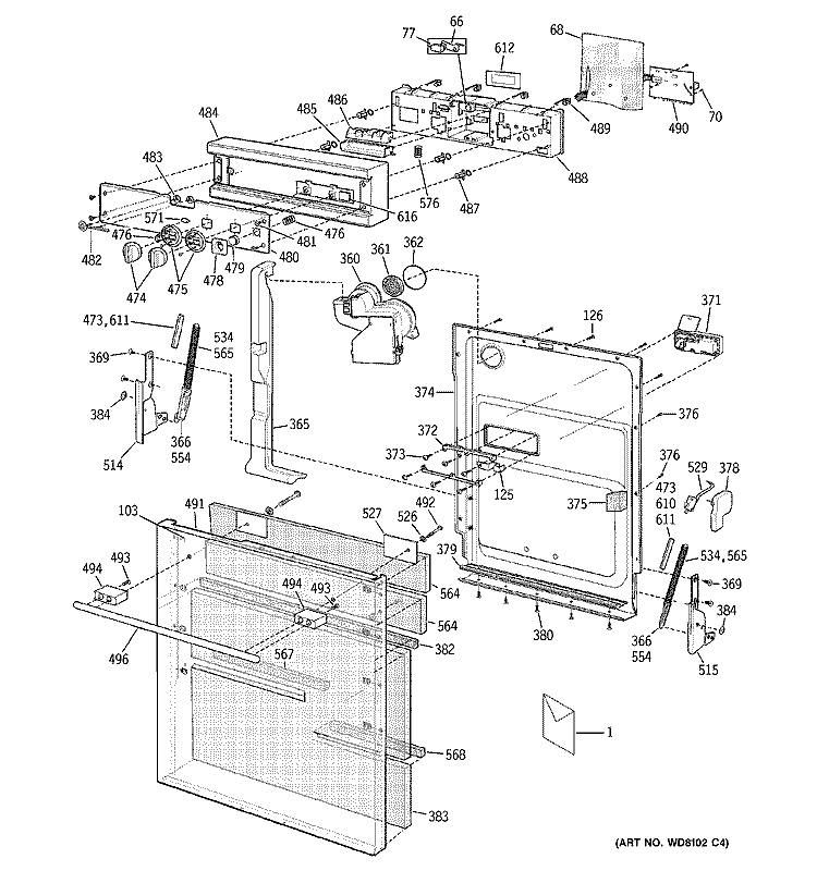 DOOR ASSEMBLY Diagram and Parts List for ZBD6605G03SS  General Electric Dishwasher