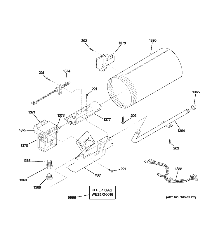 BURNER Diagram and Parts List for NVL333GB8CC  Hotpoint Dryer