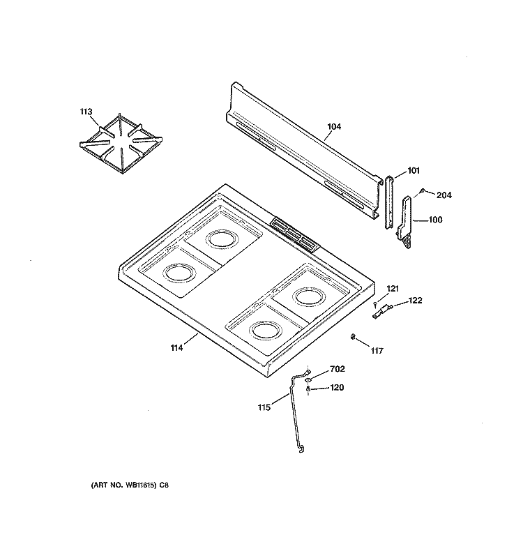 CONTROL PANEL & COOKTOP Diagram and Parts List for RGB508PPH2AD  Hotpoint Range