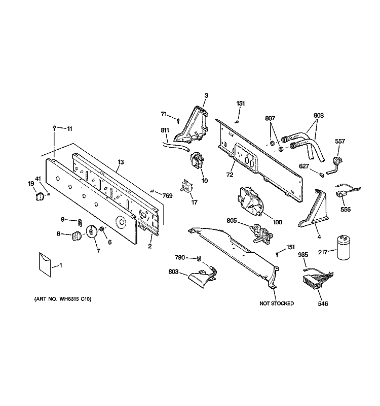 CONTROLS & BACKSPLASH Diagram and Parts List for VBXR1090D5CC  Hotpoint Washer