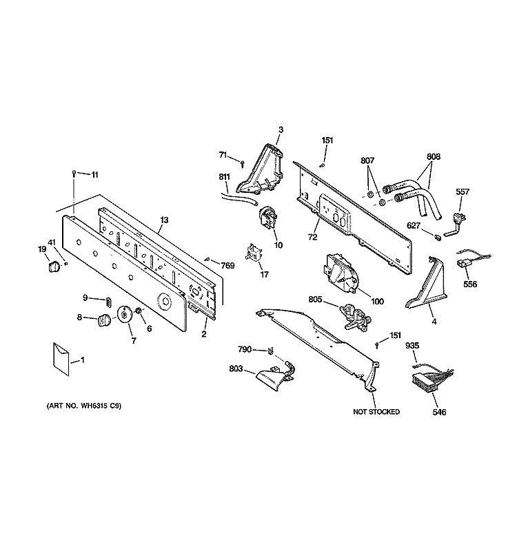 CONTROLS & BACKSPLASH Diagram and Parts List for VBXR1090D7WW  Hotpoint Washer