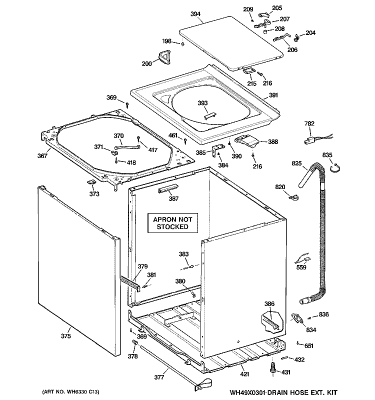 CABINET, COVER & FRONT PANEL Diagram and Parts List for VBXR1090D7WW  Hotpoint Washer